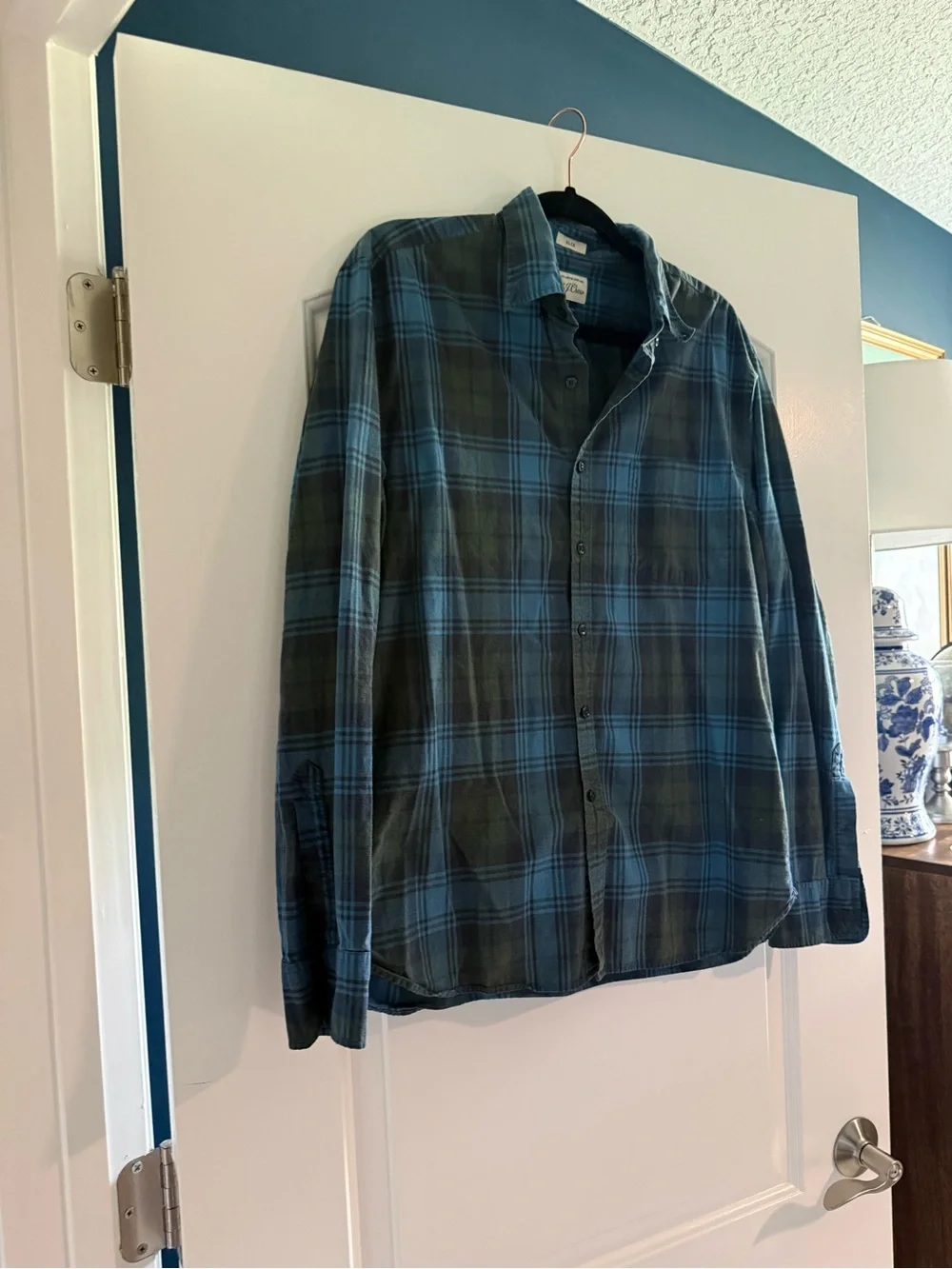 J.Crew Slim Fit Blue Green Plaid Button Down Shirt Large